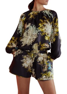 Cynthia Rowley Floral Balloon Sleeve Silk Blouse in Black Floral at Nordstrom