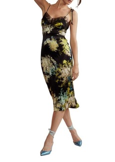 Cynthia Rowley Floral Lace Trim Silk Slipdress in Black Floral at Nordstrom