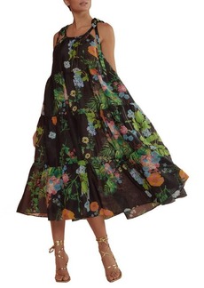 Cynthia Rowley Floral Print Tiered Ramie Dress