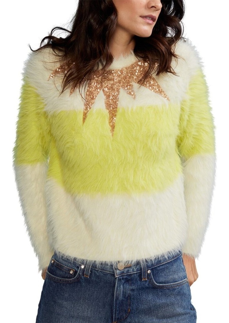 Cynthia Rowley Fuzzy Stripe Sequin Wool-Blend Sweater