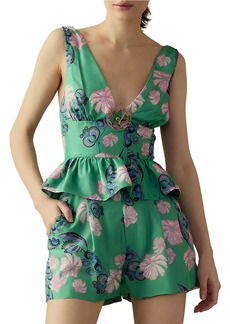 Cynthia Rowley Eden Floral Silk Peplum Top