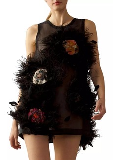 Cynthia Rowley Feather-Embellished Organza Minidress