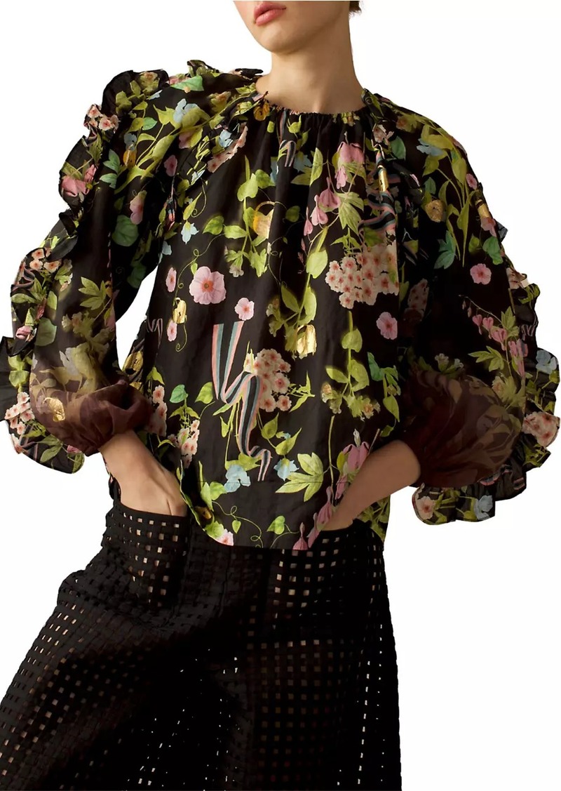 Cynthia Rowley Floral Balloon-Sleeve Blouse