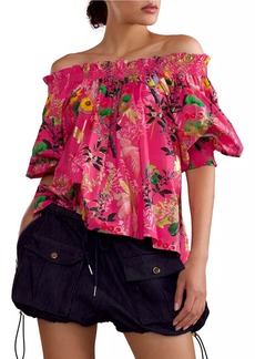 Cynthia Rowley Floral Off-The-Shoulder Smocked Top