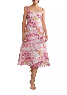 Cynthia Rowley Floral Organza Scallop Midi-Dress