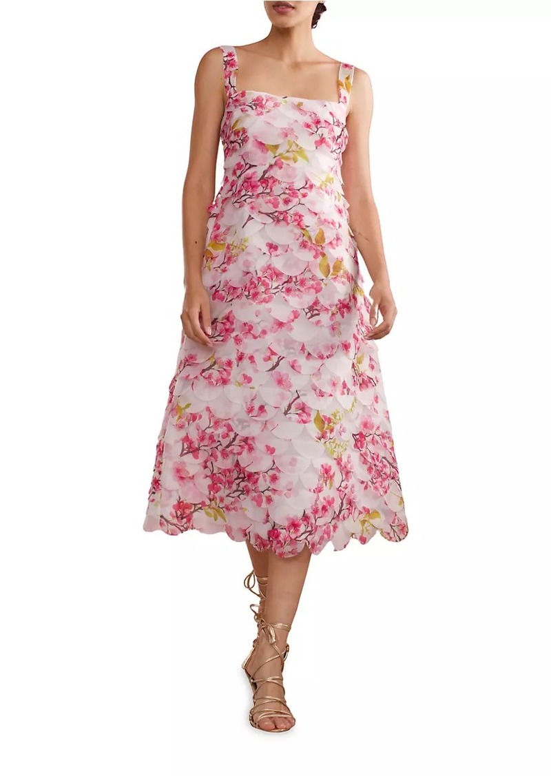 Cynthia Rowley Floral Organza Scallop Midi-Dress