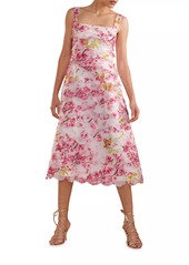 Cynthia Rowley Floral Organza Scallop Midi-Dress