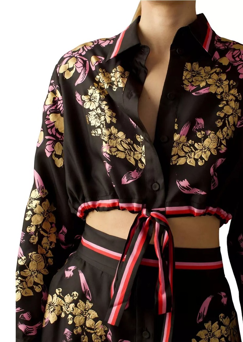 Cynthia Rowley Floral Silk Cropped Shirt