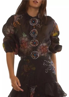 Cynthia Rowley Flower Silk Organza Blouse