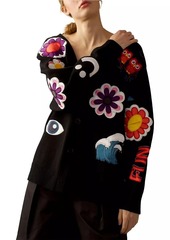 Cynthia Rowley Fun Patches Knit Button-Front Cardigan