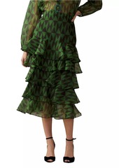 Cynthia Rowley Geometric Silk Organza Midi Skirt