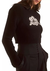 Cynthia Rowley Intarsia-Knit Rose Wool-Cashmere Sweater