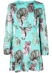 Cynthia Rowley Inverness Teal Fish Bell Sleeve Dress