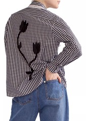 Cynthia Rowley Lace Appliqué Cotton Gingham Shirt