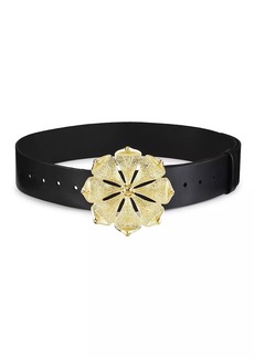 Cynthia Rowley Leather Floral Buckle Belt