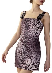 Cynthia Rowley Leopard Satin Buckle-Strap Minidress