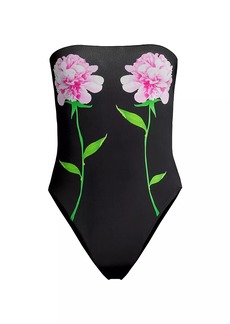 Cynthia Rowley Peony Flower Strapless One-Piece Swimsuit