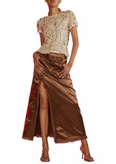 Cynthia Rowley Satin Frayed Maxi Skirt
