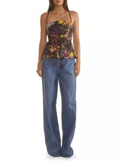 Cynthia Rowley Satin Leather Ties Embellished Top