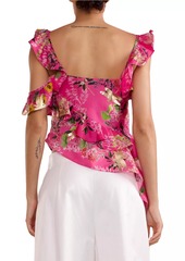 Cynthia Rowley Silk Asymmetrical Hem Ruffle Blouse