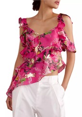 Cynthia Rowley Silk Asymmetrical Hem Ruffle Blouse