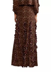 Cynthia Rowley Silk Cheetah Ruffled Maxi Skirt