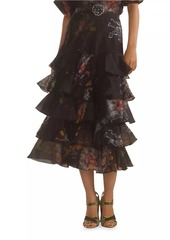 Cynthia Rowley Silk Organza Ruffle Midi-Skirt