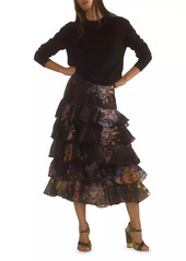 Cynthia Rowley Silk Organza Ruffle Midi-Skirt