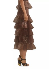 Cynthia Rowley Silk Organza Ruffle Midi-Skirt