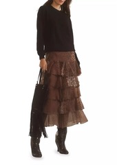 Cynthia Rowley Silk Organza Ruffle Midi-Skirt