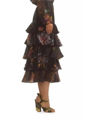 Cynthia Rowley Silk Organza Ruffle Midi-Skirt