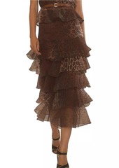 Cynthia Rowley Silk Organza Ruffle Midi-Skirt