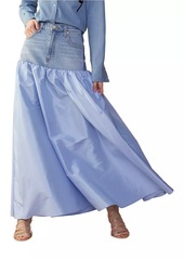 Cynthia Rowley Silk Taffeta & Denim Skirt