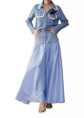 Cynthia Rowley Silk Taffeta & Denim Skirt