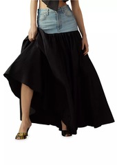 Cynthia Rowley Silk Taffeta & Denim Skirt