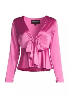 Cynthia Rowley Silk Tie-Front Long-Sleeve Blouse