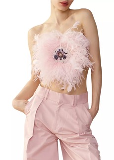 Cynthia Rowley Strapless Feather Crop Top