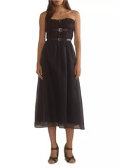 Cynthia Rowley Strapless Silk Organza Buckle Midi-Dress