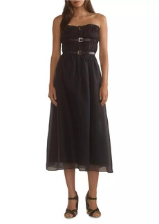 Cynthia Rowley Strapless Silk Organza Buckle Midi-Dress