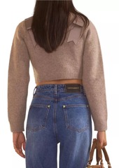 Cynthia Rowley Wool Bow Cropped Crewneck Cardigan