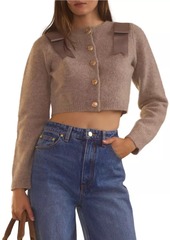 Cynthia Rowley Wool Bow Cropped Crewneck Cardigan