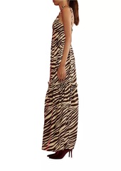 Cynthia Rowley Zebra Tie-Shoudler Silk Maxi Dress