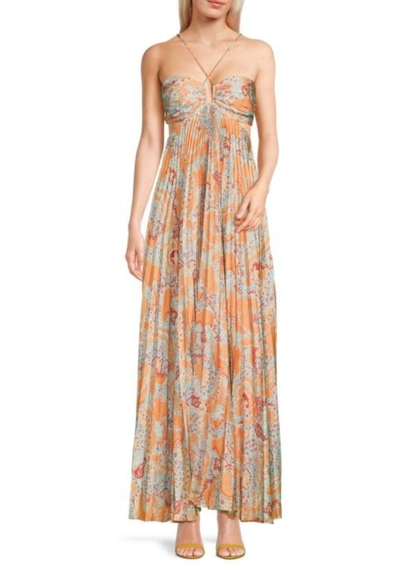 Cynthia Steffe Moira Print Cutout Pleated Maxi Dress