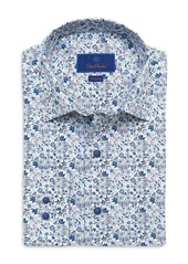 David Donahue Blue and Tan Floral Print Fusion Shirt