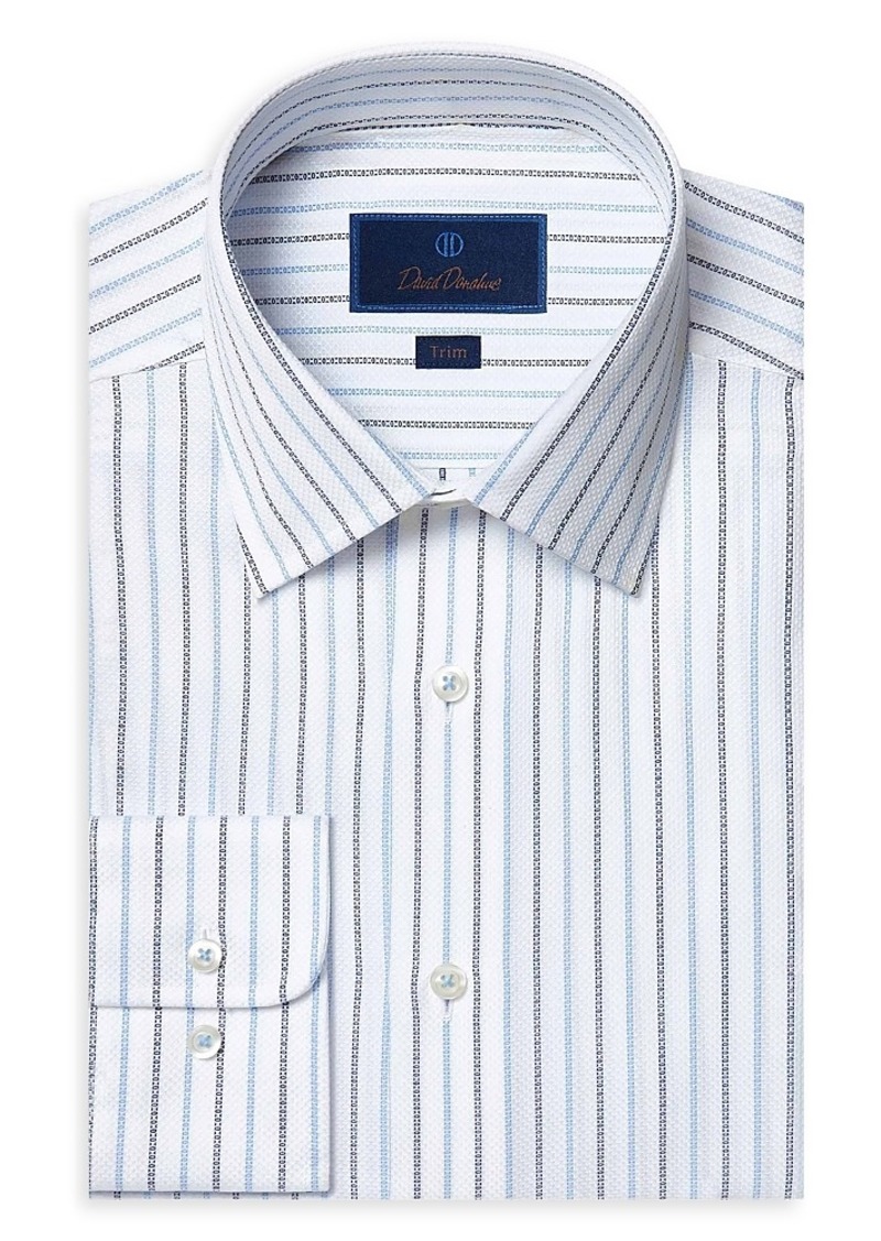 David Donahue Blue and White Striped Dress Shirt