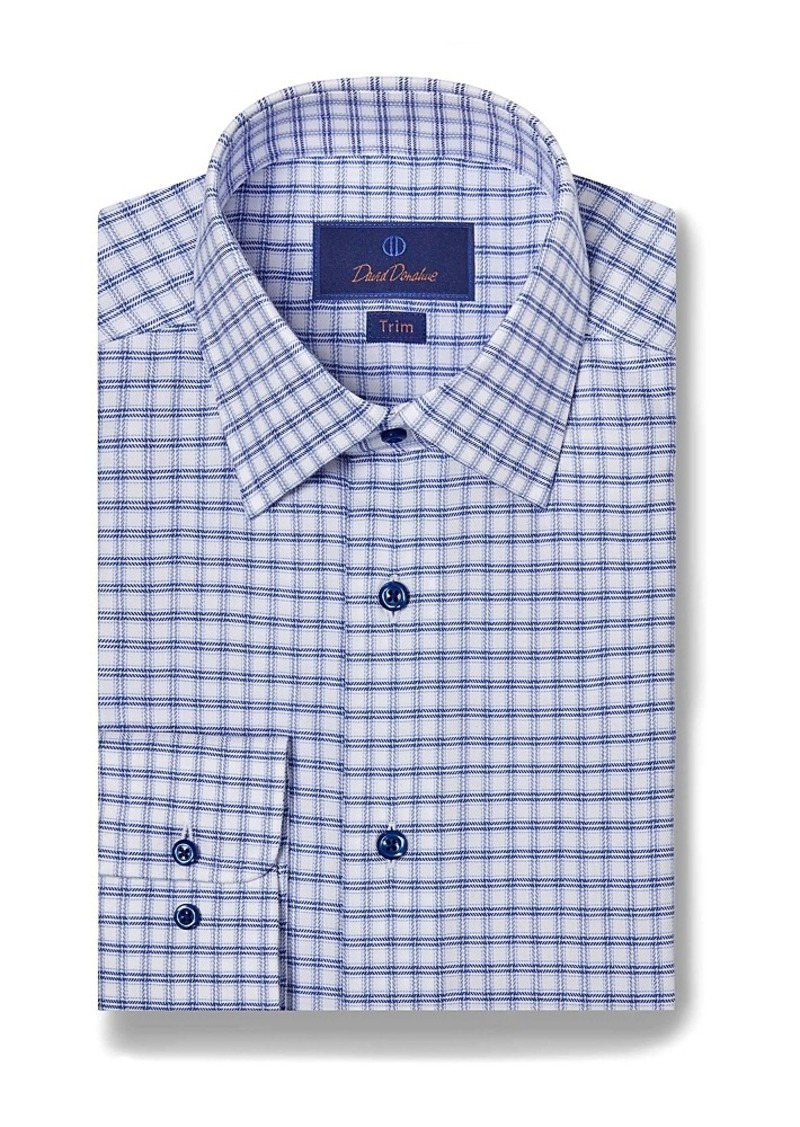 David Donahue Cotton Herringbone Check Trim Fit Dress Shirt