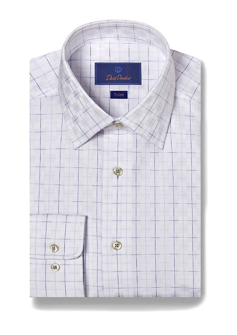 David Donahue Cotton Sateen Dobby Check Trim Fit Dress Shirt