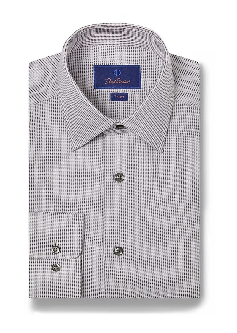 David Donahue Cotton Textured Twill Puppytooth Trim Fit Dress Shirt