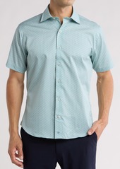 David Donahue Floral Print Short Sleeve Shirt in Blue/Grass at Nordstrom Rack