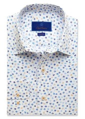 David Donahue Fusion Floral Dress Shirt in White/Blue at Nordstrom